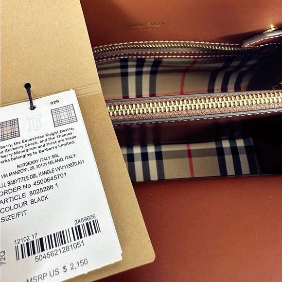 BURBERRY Logo Vintage Check Black Leather Small Title Crossbody Shoulder Handbag - Picture 11 of 16